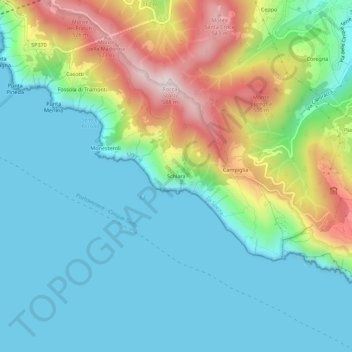Mappa topografica Schiara, altitudine, rilievo