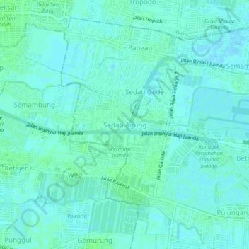 Mappa topografica Sedati Agung, altitudine, rilievo