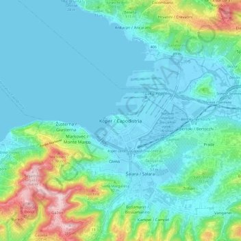 Mappa topografica Koper / Capodistria, altitudine, rilievo