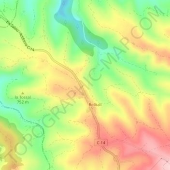 Mappa topografica Belltall, altitudine, rilievo