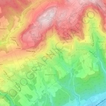 Mappa topografica Birndorf, altitudine, rilievo