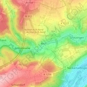 Mappa topografica Aich, altitudine, rilievo