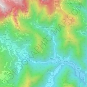 Mappa topografica Calgari, altitudine, rilievo