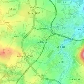 Mappa topografica Altlöbau, altitudine, rilievo