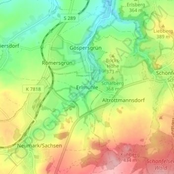 Mappa topografica Erlmühle, altitudine, rilievo