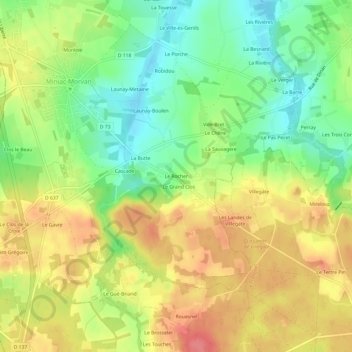 Mappa topografica Le Rocher, altitudine, rilievo