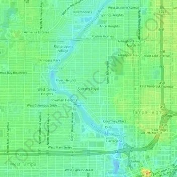 Mappa topografica Suburb Royal, altitudine, rilievo