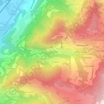 Mappa topografica Champ Bouquet, altitudine, rilievo