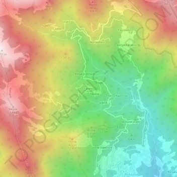 Mappa topografica Favella, altitudine, rilievo