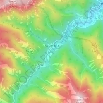 Mappa topografica Grotta Urlante, altitudine, rilievo
