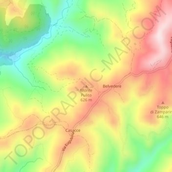 Mappa topografica Monte Pulito, altitudine, rilievo