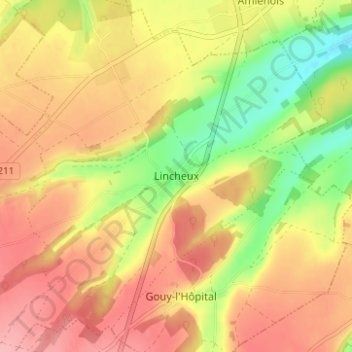 Mappa topografica Lincheux, altitudine, rilievo