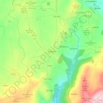 Mappa topografica Pesaduira, altitudine, rilievo