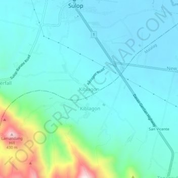 Mappa topografica Kiblagon, altitudine, rilievo