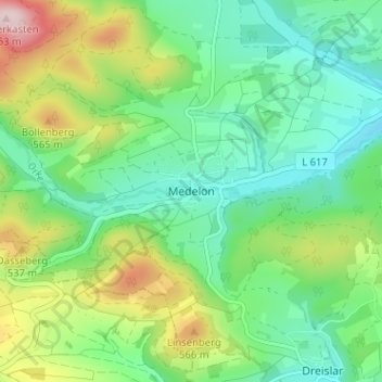 Mappa topografica Medelon, altitudine, rilievo