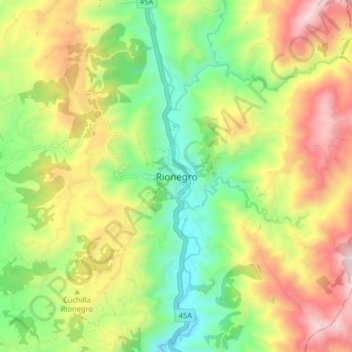 Mappa topografica Rionegro, altitudine, rilievo