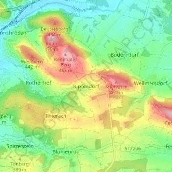Mappa topografica Kipfendorf, altitudine, rilievo