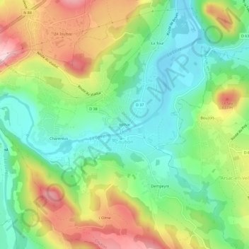 Mappa topografica Volhac, altitudine, rilievo