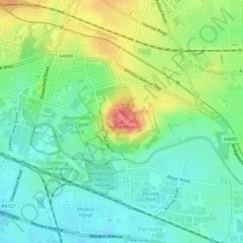 Mappa topografica Horsenden Hill, altitudine, rilievo