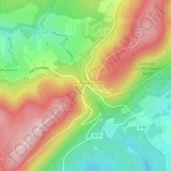 Mappa topografica Col du Pfaffenschlick, altitudine, rilievo
