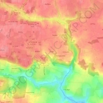 Mappa topografica Truda, altitudine, rilievo
