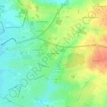 Mappa topografica Les Soulardières, altitudine, rilievo