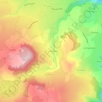 Mappa topografica Le Cros du Pouget, altitudine, rilievo