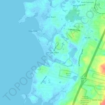 Mappa topografica Old Silver Beach, altitudine, rilievo
