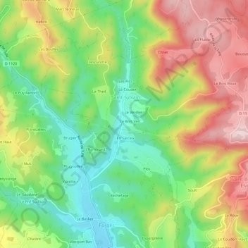 Mappa topografica Les Villas, altitudine, rilievo