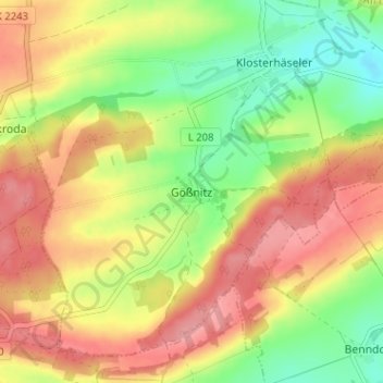 Mappa topografica Gößnitz, altitudine, rilievo