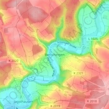 Mappa topografica Berlichingen, altitudine, rilievo