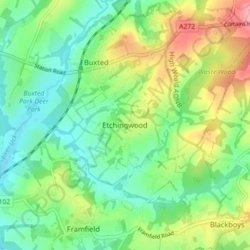 Mappa topografica Etchingwood, altitudine, rilievo
