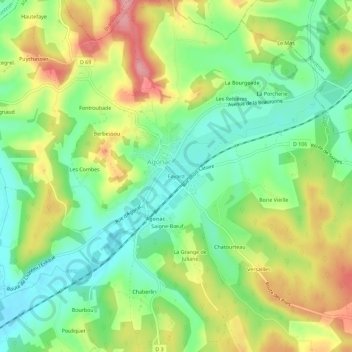 Mappa topografica Fayard, altitudine, rilievo