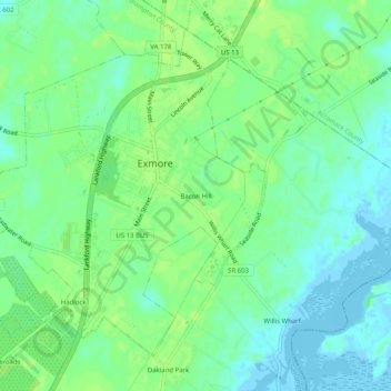 Mappa topografica Bacon Hill, altitudine, rilievo