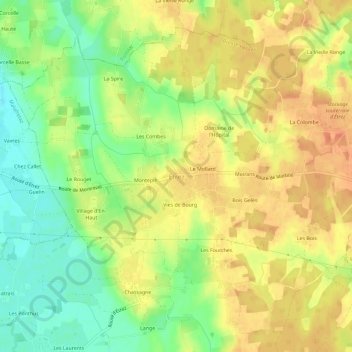 Mappa topografica Étrez, altitudine, rilievo