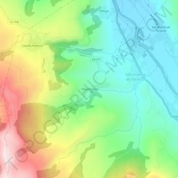 Mappa topografica Esponzúes, altitudine, rilievo