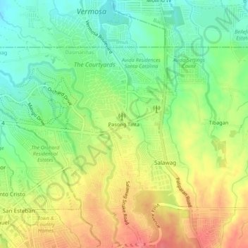 Mappa topografica Pasong Tinta, altitudine, rilievo