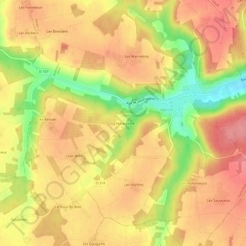 Mappa topografica La Huraudière, altitudine, rilievo