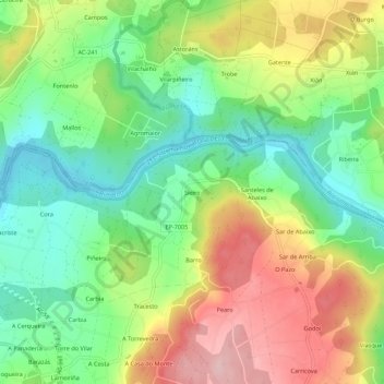 Mappa topografica Sieiro, altitudine, rilievo