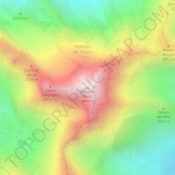 Mappa topografica Cima de' Piazzi, altitudine, rilievo