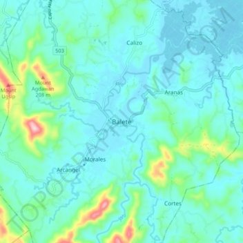 Mappa topografica Balete, altitudine, rilievo