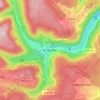 Mappa topografica Erzgrube, altitudine, rilievo