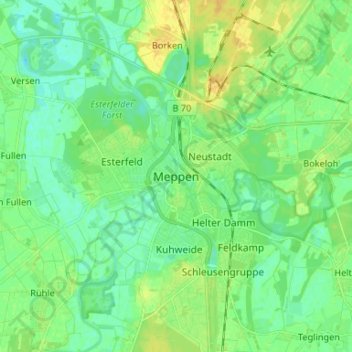 Mappa topografica Meppen, altitudine, rilievo