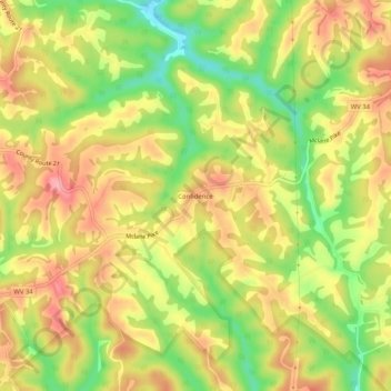 Mappa topografica Confidence, altitudine, rilievo