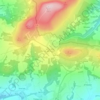 Mappa topografica Sainte-Marie du Menez-Hom, altitudine, rilievo
