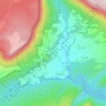 Mappa topografica Zudaire, altitudine, rilievo