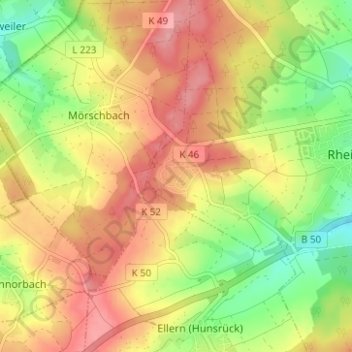 Mappa topografica Waldsiedlung Römerstraße, altitudine, rilievo