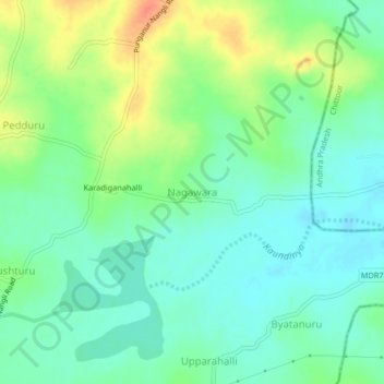 Mappa topografica Nagawara, altitudine, rilievo