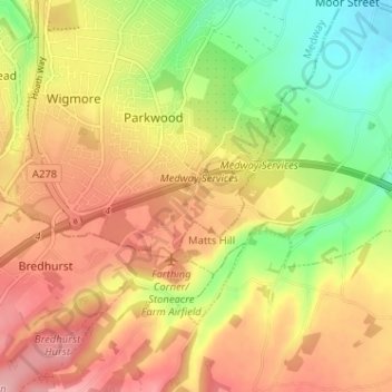 Mappa topografica Farthing Corner, altitudine, rilievo