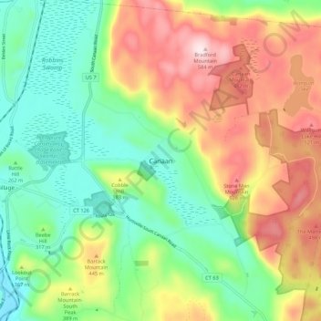 Mappa topografica Canaan, altitudine, rilievo